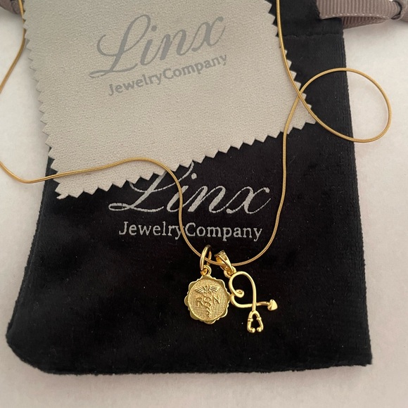 22in Yellow Gold Necklace with Registered Nurse and Stethoscope Charms - Picture 2 of 5